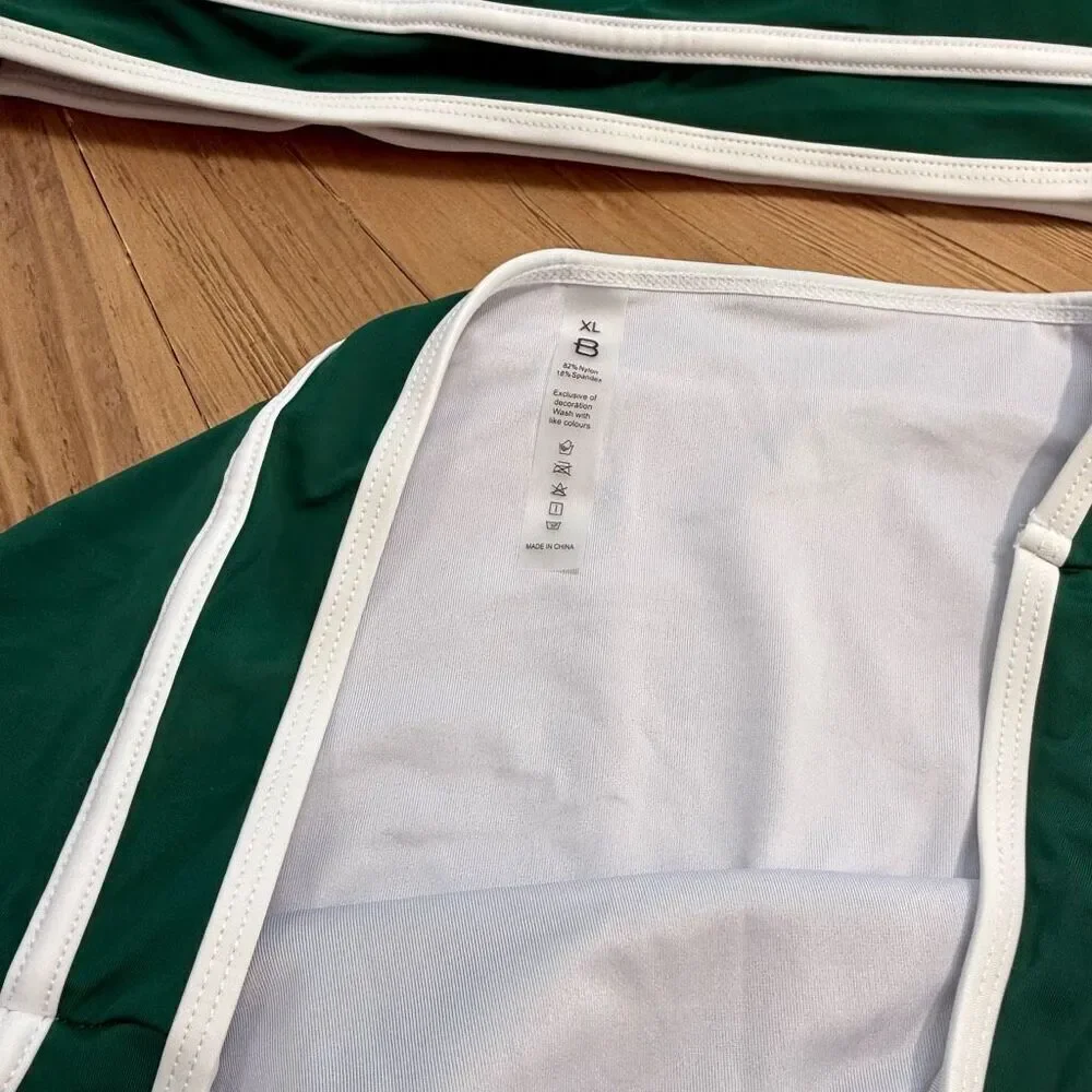 Green High-Waist Two-Piece Swim Set with White Trim